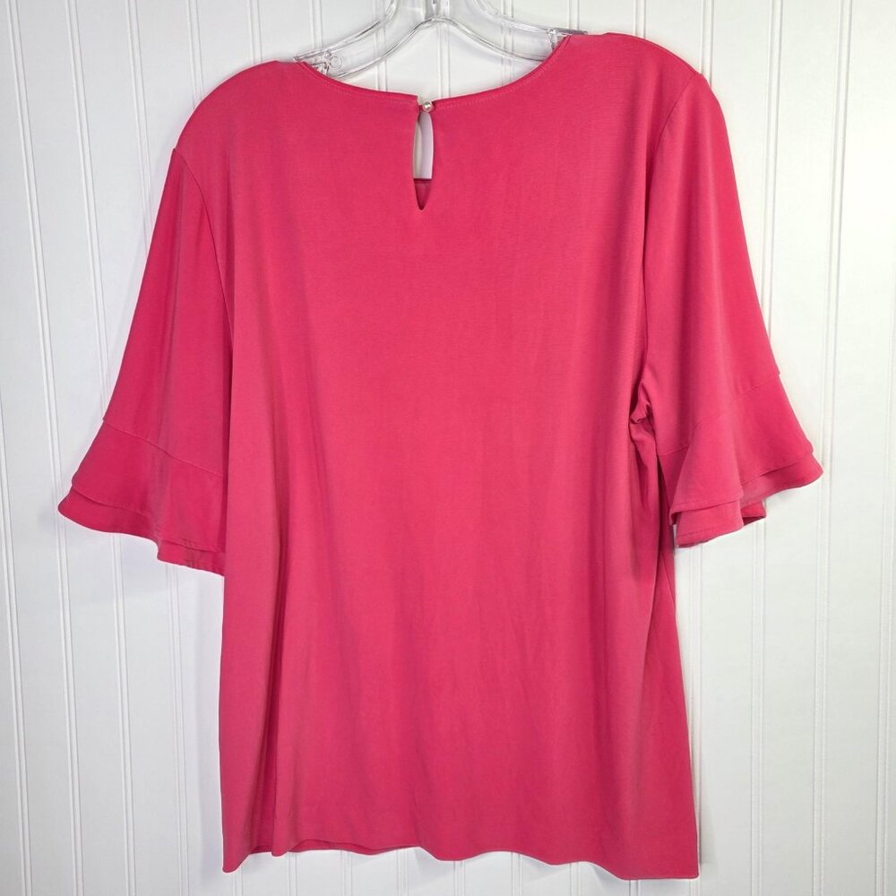 Karl Lagerfeld Paris Blouse Womens Large Pink Ruffle Bell Sleeve Top Chic Preppy - Picture 4 of 7